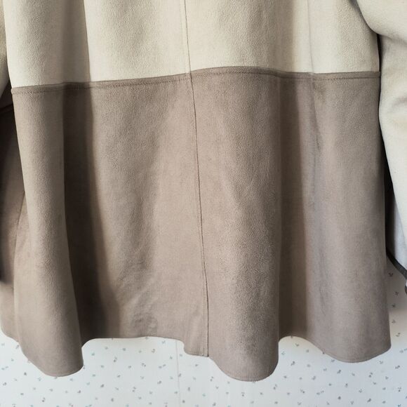 Coldwater Creek Faux Suede Fleece Lined Coat Pockets Size 3X/24 Ivory/Brown - Picture 13 of 16